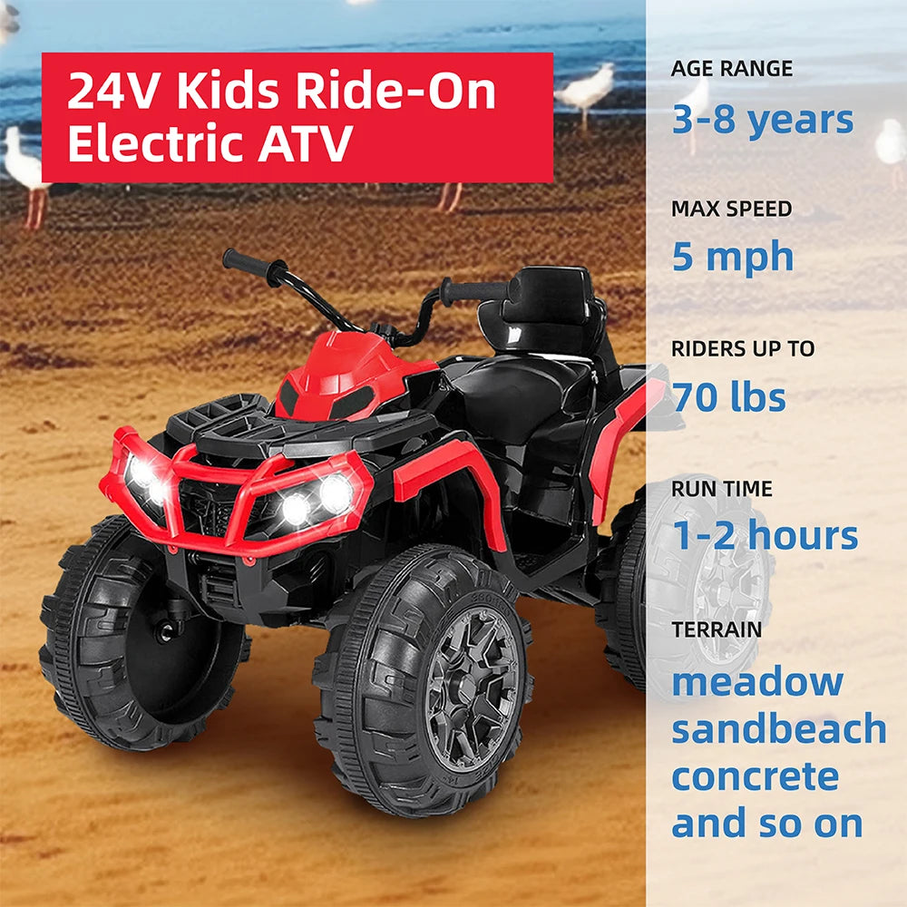 24V Kids Ride on ATV 4 Wheelers for Kids 3-5 Years Old with Music Player, All Terrain Tires, Kids Ride on Cars