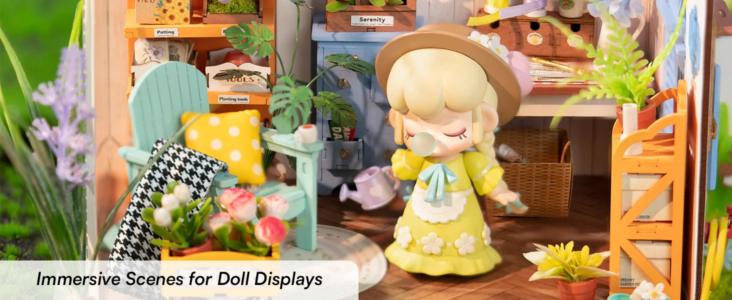 Robotime rolife Dollhouses Dreamy Garden Miniature Wooden Doll House with Furniture for Children and Adults