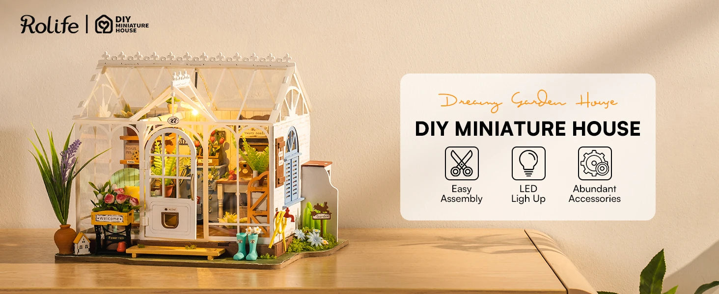Robotime rolife Dollhouses Dreamy Garden Miniature Wooden Doll House with Furniture for Children and Adults