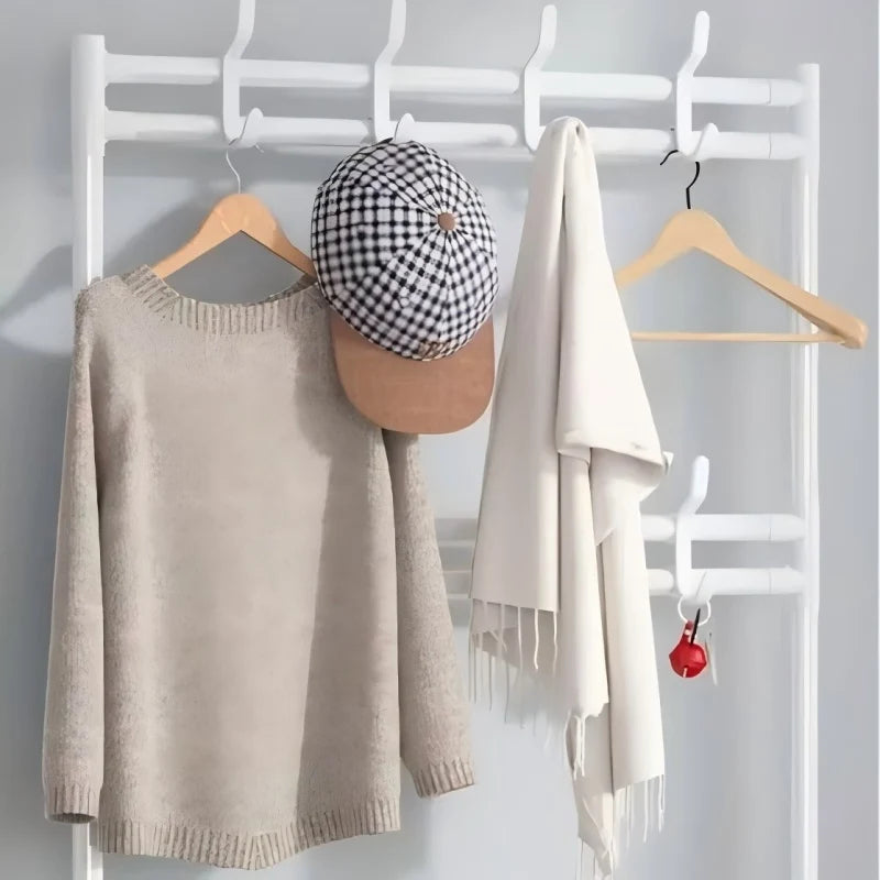 5-Layer Floor Standing Shoe Rack with Coat & Hat Hooks - Multi-Functional Entryway Storage Organizer for Living Room, Bedroom, D