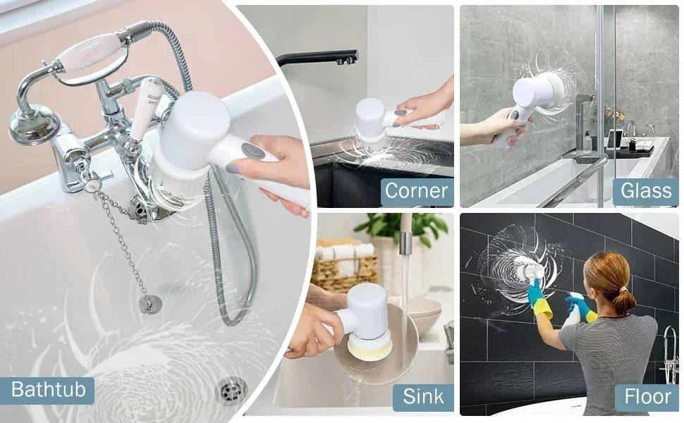 Household electric cleaning brushes, cordless cleaning brushes for kitchen and bathroom, and 5 electric scrubbers with replaceab